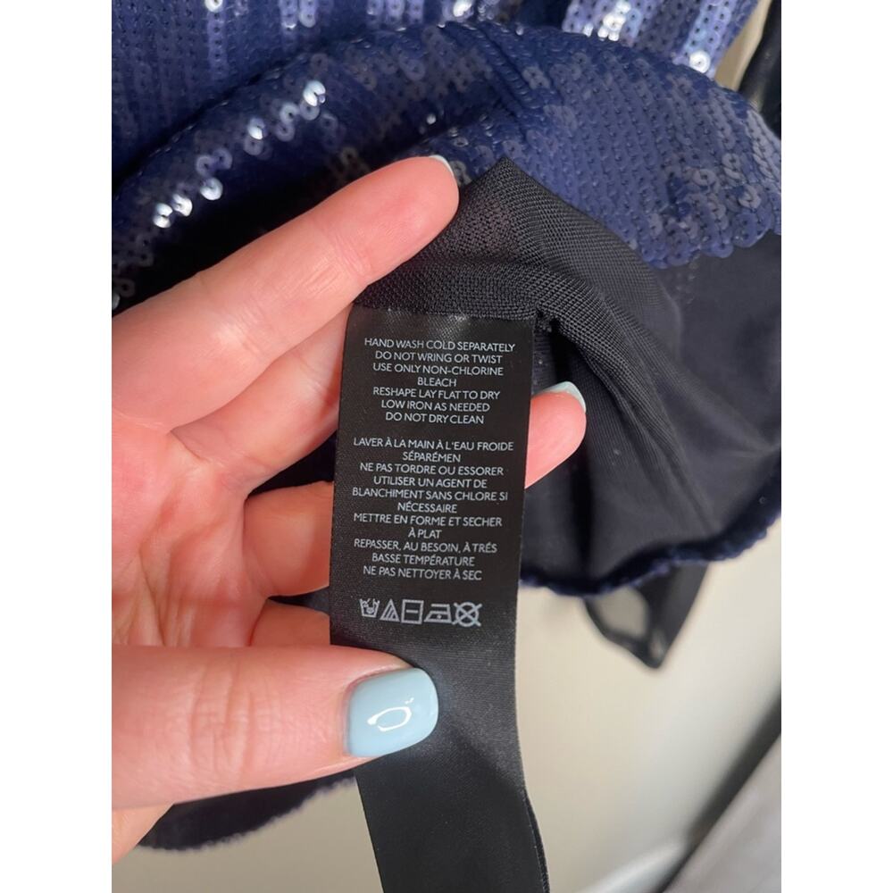 Maeve by Anthropologie Long-Sleeve Sheer Sequin Top in Black and Blue M - Picture 7 of 9